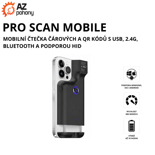 PRO SCAN MOBILE - mobilní čtečka čárových a QR kódů s USB, 2.4G, Bluetooth a podporou HID